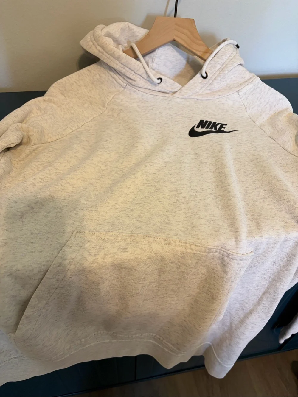 Nike Cream Heather Hoodie with Black Swoosh
